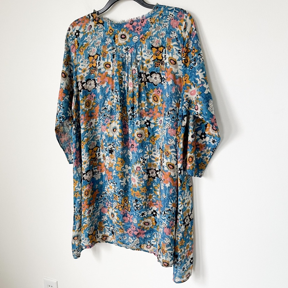 Natural Life Boho Floral Tunic Dress Swim Coverup Womens Small Medium Blue Pink - Picture 7 of 12